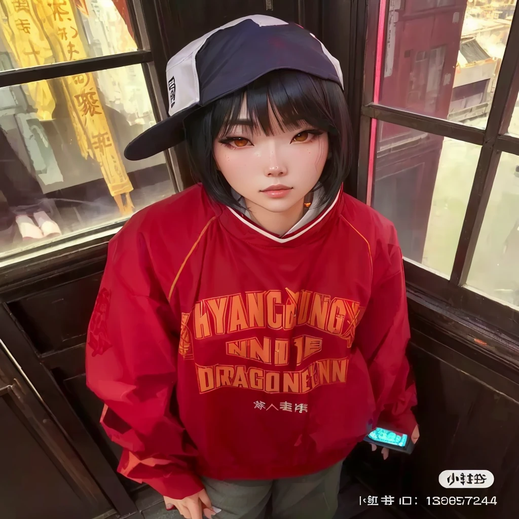 there is a young woman standing in front of a window, Dragon Girl, draconic, nanquan, estilo de pteranadonte, she is wearing streetwear, japanese streetwear, que, draco, wenjun lin, Garota bonita, inspirado em Ma Yuanyu, Xintong Chen, estilo de satoshi kon, estilo de arte satoshi kon, Xianxia