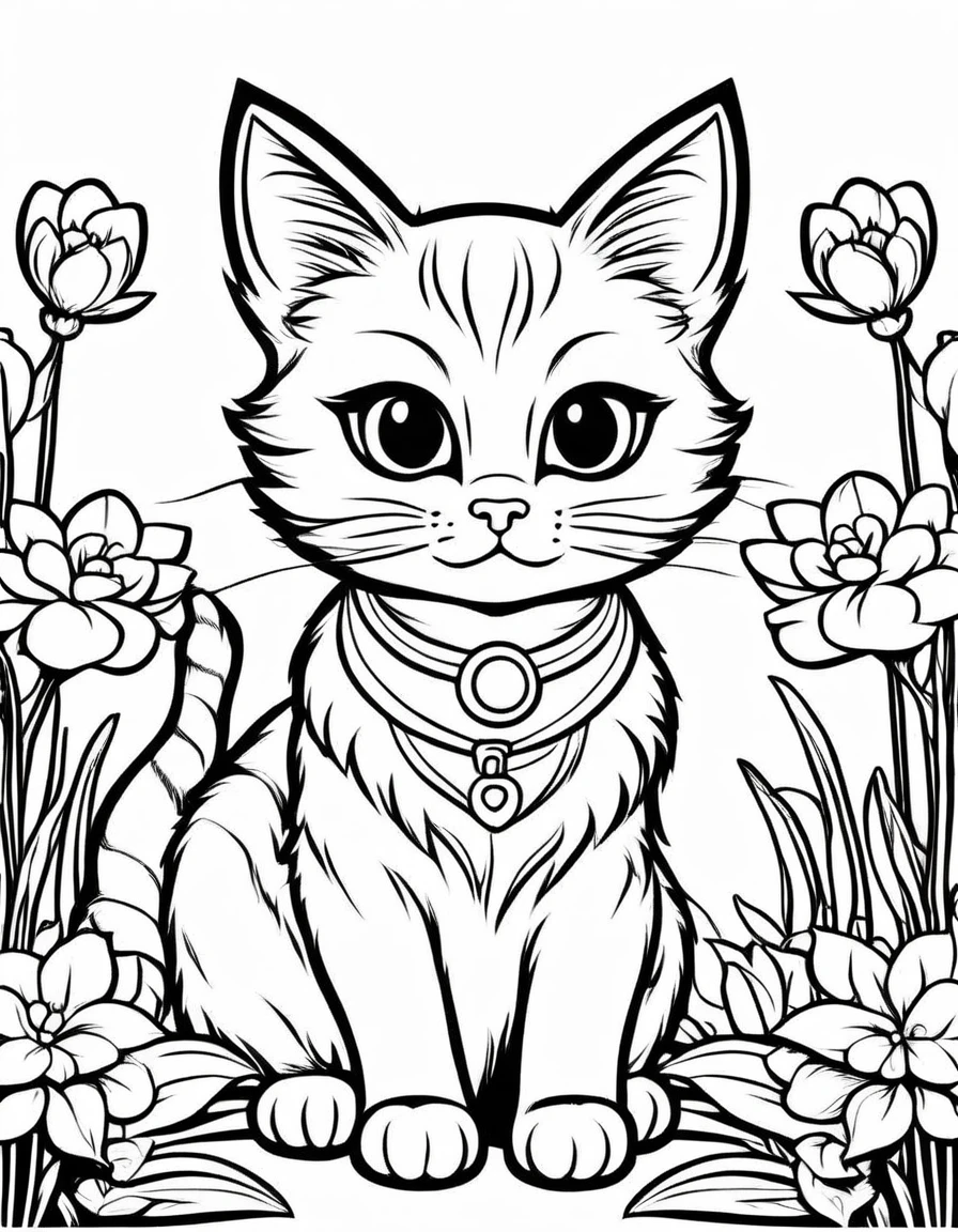 A cute cat, cartoon, ,Coloring Book, ColoringBookAF,