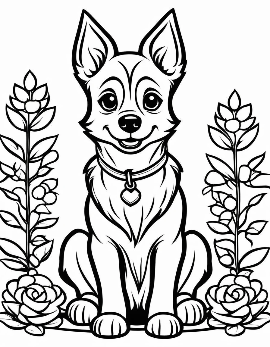 A cute dog, cartoon, ,Coloring Book, ColoringBookAF,