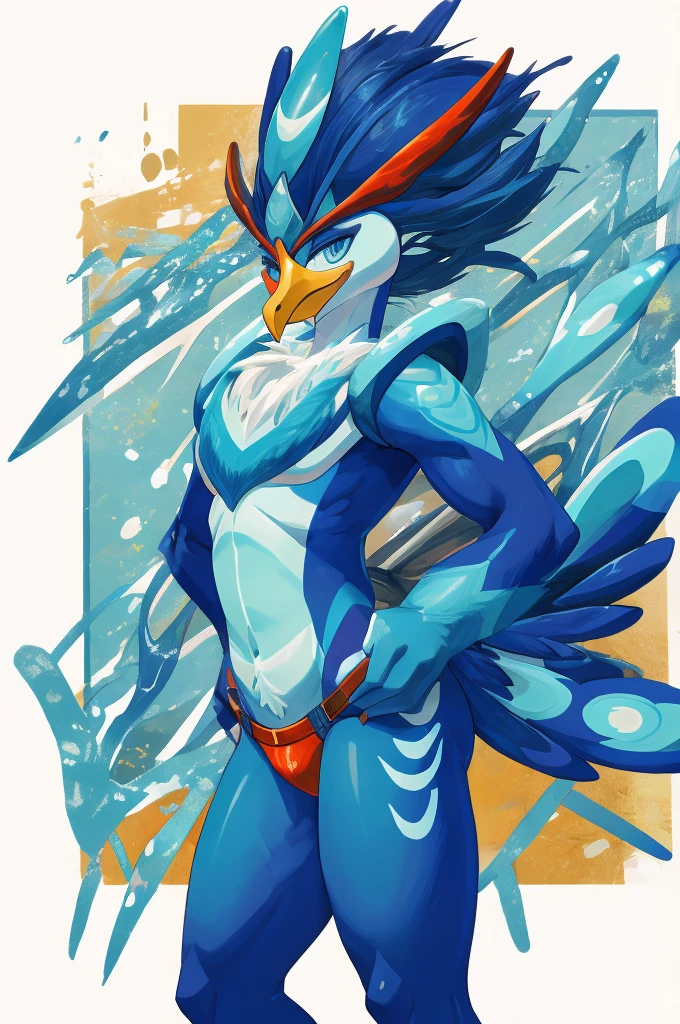 full-body-shot:1), (highly detailed:1.2),(detailed face:1.2), ,, ((portrait)), (dynamic pose:1.2), male quaquaval, Pokémon, furry Bird, anthro posing, wavy long blue hair , sexy slutty male, femboy, , centred, blue body, white feathers, yellow peak, blue eyes, quaquaval, anthro posing, blue hair, sexy pose, harness, slutty, , bondage, anthro girly, femboy, squaquaval,latex, harness, jockstrap , afb-lora , thick thighs, , solo, looking at viewe