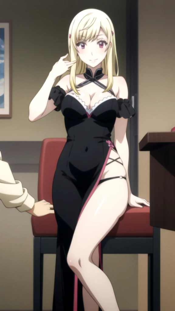 anime girl in lingerie sitting on a chair in a room, chica anime seductora, estilo anime ecchi, anime moe art style, fan art, my dress anime darling, chica anime atractiva, hermosa seductora anime adolescente, Fondo blanco, fondo liso, fondo sencillo:1.3),
yamada_amarillo, 1 chica, pelo rubio, solo, pelo largo, adorno para el pelo, , sonrisa, arco, ojos rojos,con un gran pecho, oppai, chica anime seductora, mejor chica anime, estilo anime ecchi, ecchi, my dress anime darling, hermosa seductora