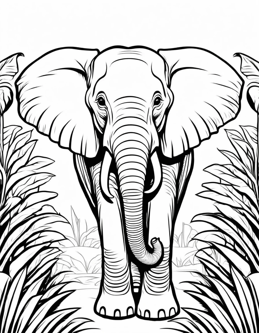 A cute African Elephant
, cartoon, ,Coloring Book, ColoringBookAF,