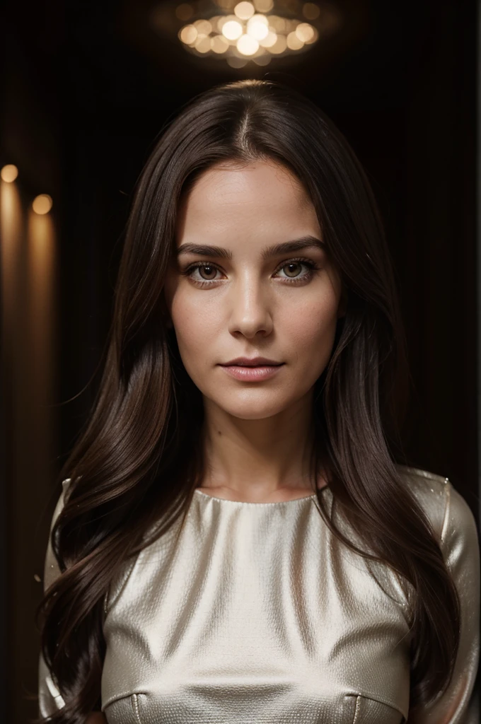 full body a woman with long hair and well dressed up ,  deepfake, elizabeth saltzman, head and shoulders shot, smart awkward and sexy, head-and-shoulders shot, head - and - shoulders shot, 30-year-old french woman, she is facing the camera, 