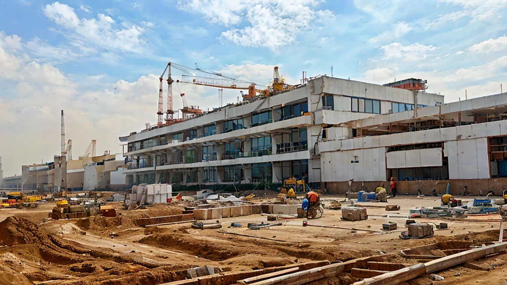 A white engineer at the construction of a large building