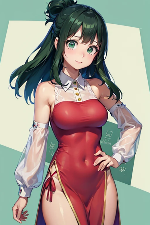 mais_detalhes:-1, mais_detalhes:0, mais_detalhes:0.5, mais_detalhes:1, mais_detalhes:1.5,(1girl),(Alone),Inko /(My Academy of Heroes/), cabelo verde, milf ,Anko Midoriya, Roupas sensuais, Estilo de Natal, com Vestido com saia Muito curto