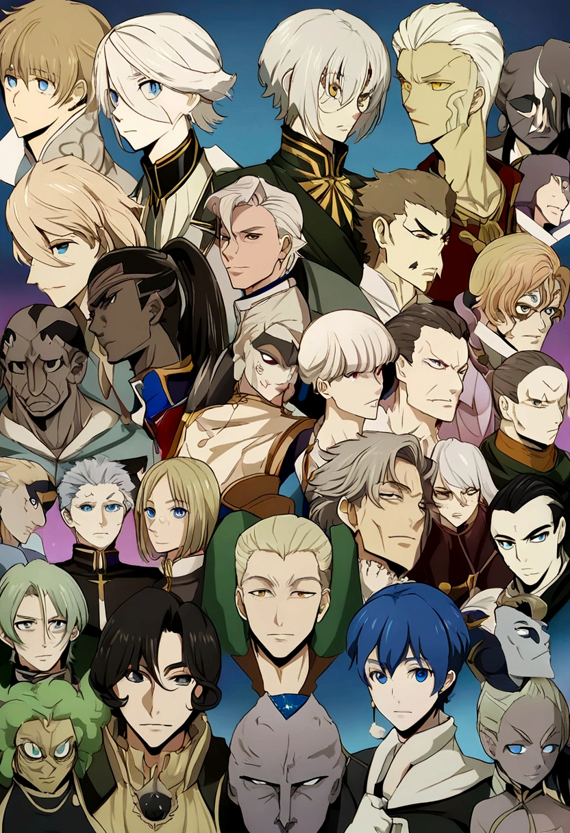close-up de (personagem de anime masculino:1.2), (calme gaze:1), (olhos de duas cores:1.2) com um azul claro e um azul escuro, cabelo castanho liso, sobrancelhas leve, (Calm expression:1.2), Rosto claro, (colete social preta de mangas brancas: 1.2), detailed digital illustration, (fundo escuro:1.1), Estilo anime, slight facial features, cores contrastantes, comportamento calmo,