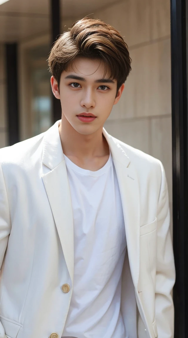 Handsome boy with White Jacket or T Shirt , Cool Hairstyle