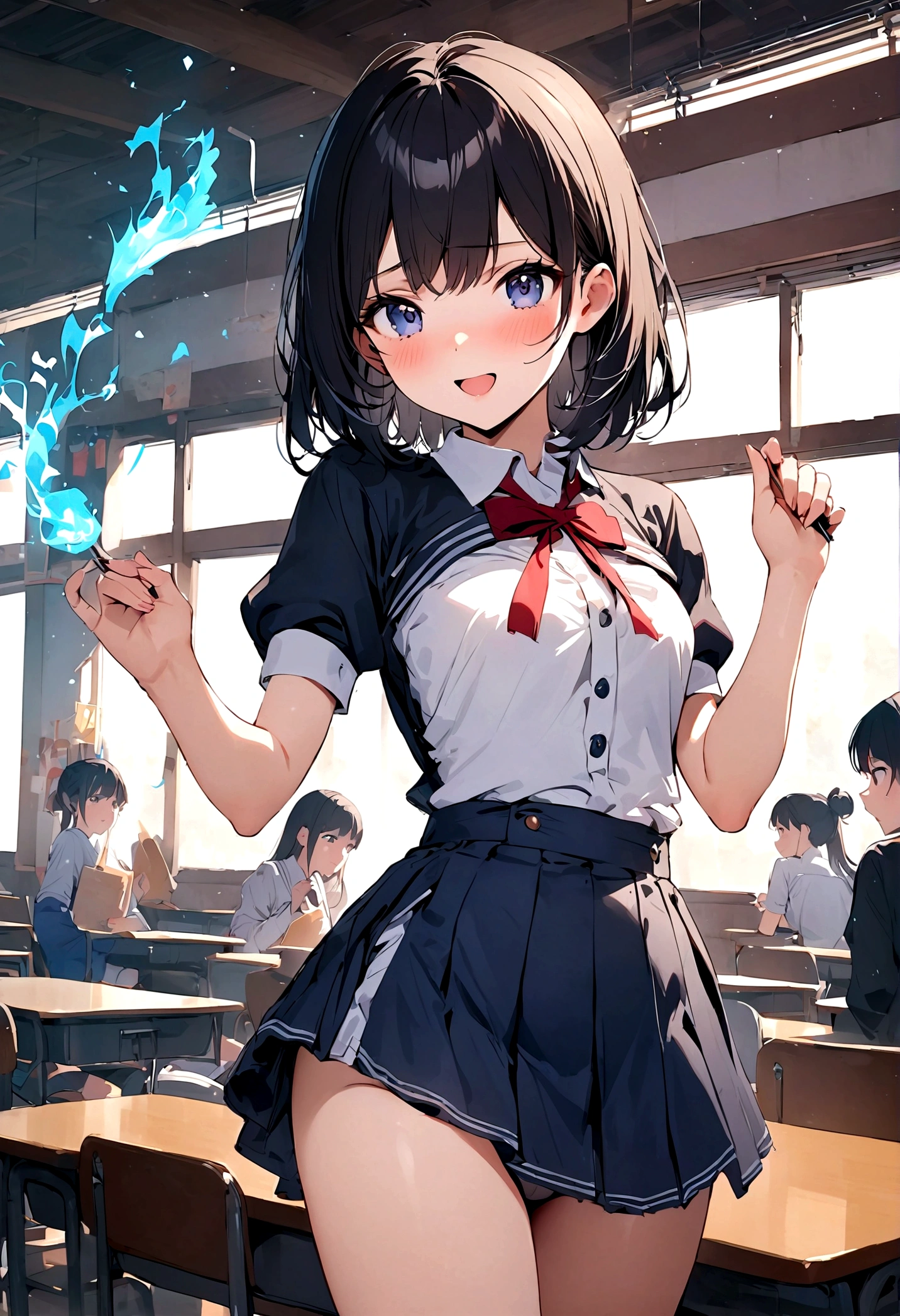 highest quality,masterpiece,Black Hair,School Cultural Festival,classroom,Sexy Costumes,Classmate,,looks fun