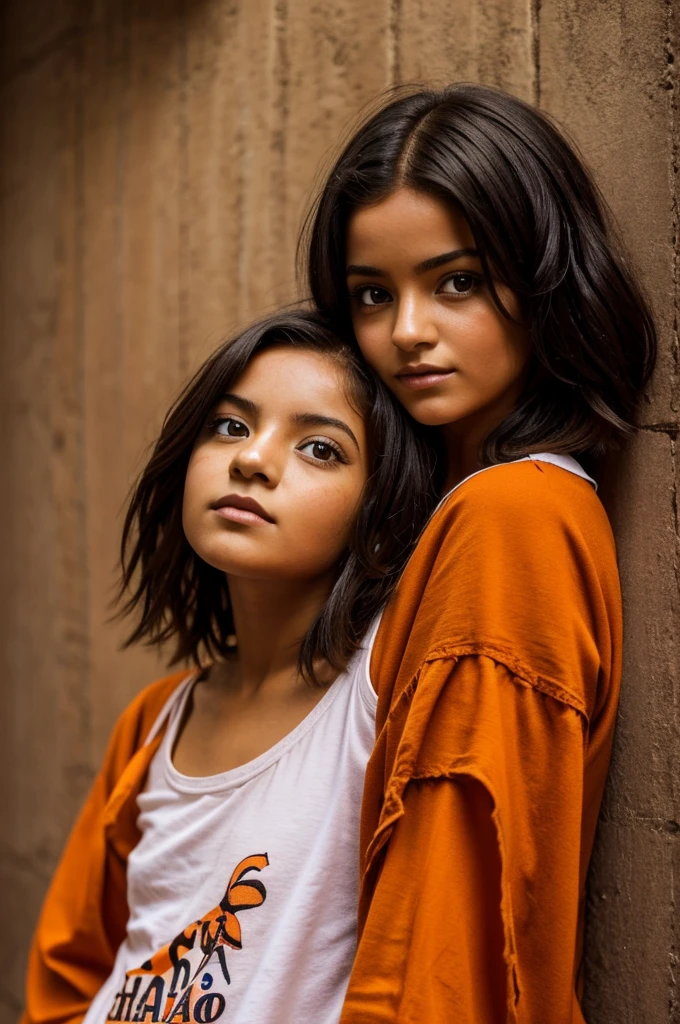 Chica con cabello corto y desordenado de color naranja con orejas y cola de zorro, She appears small but is developed and wears loose clothing that fits well...