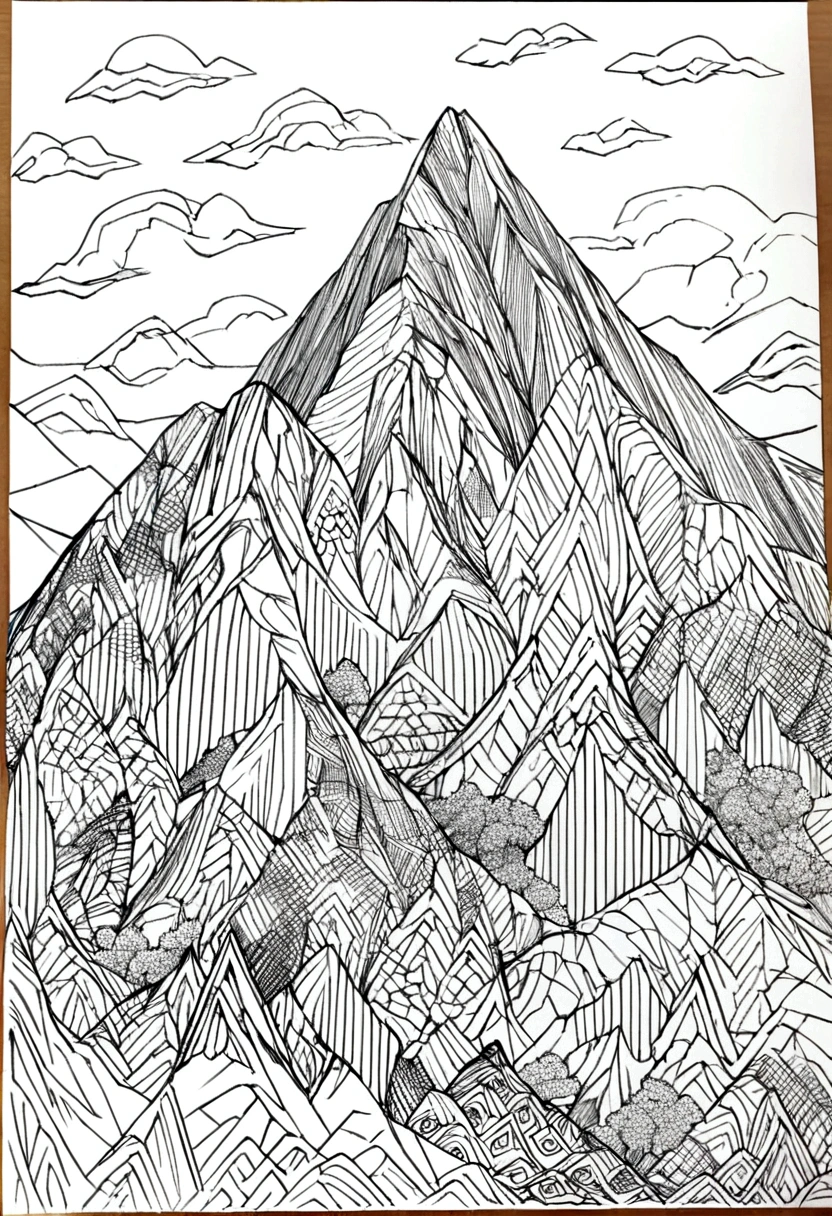 A mountain with intricate pattern inside of it no colour no shading black and white for coloring pages