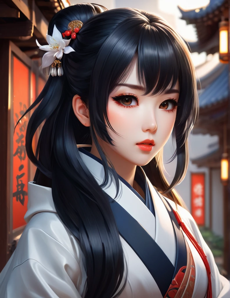 quality(8k wallpaper of extremely detailed CG unit, ​masterpiece, hight resolution, top-quality, top-quality real texture skin,hyper realisitic, digitial painting,increase the resolution,RAW photos，best qualtiy,highly detailed,the wallpaper),BREAK,8K, Chibi , onmyoji-style art, half face, anime girl with long black hair and a white jacket, painted in anime painter studio, digital anime illustration, highly detailed exquisite fanart, inspired by Ma Yuanyu, made with anime painter studio, smooth anime cg art, realistic anime artstyle, inspired by Sim Sa-jeong, detailed digital anime art, beautiful anime portrait, digital anime art, beautiful alluring anime woman