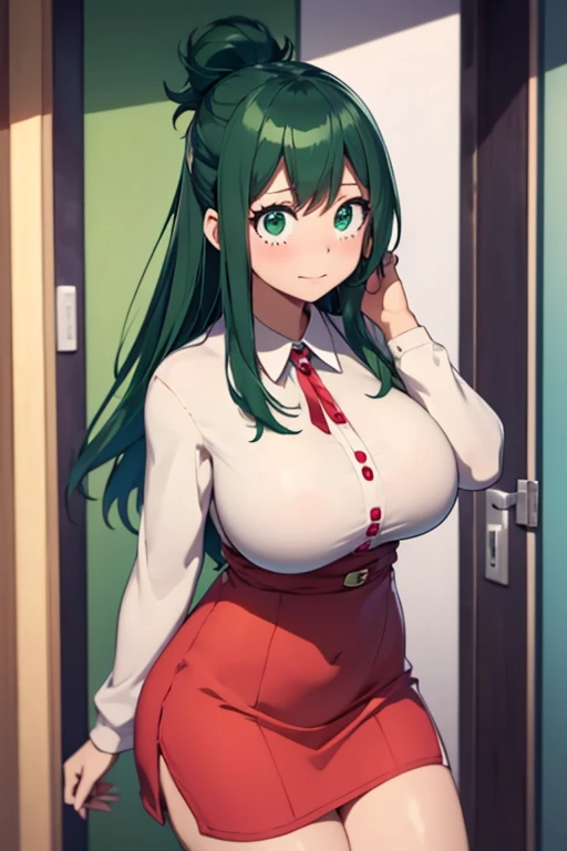 mais_detalhes:-1, mais_detalhes:0, mais_detalhes:0.5, mais_detalhes:1, mais_detalhes:1.5,(1girl),(Alone),Inko /(my hero academy/),(Big breasts:1.5),green hair, milf,Anko Midoriya, Sexy clothes, Christmas style, with Very short skirt dress