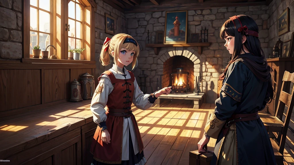 digital painting, азиатская location в помещении, location, location из игры в доме, in a room with a medieval style, medieval houses, in a big house from the world of MMORPG, игровая location, Warm colors, location в теплых тонах, игровая location, cute style, medieval game, большая location, glowing effects in the background, glow effects, colorful, No characters, no characters, только location, cute style, anime style, holiday, holiday ribbons,