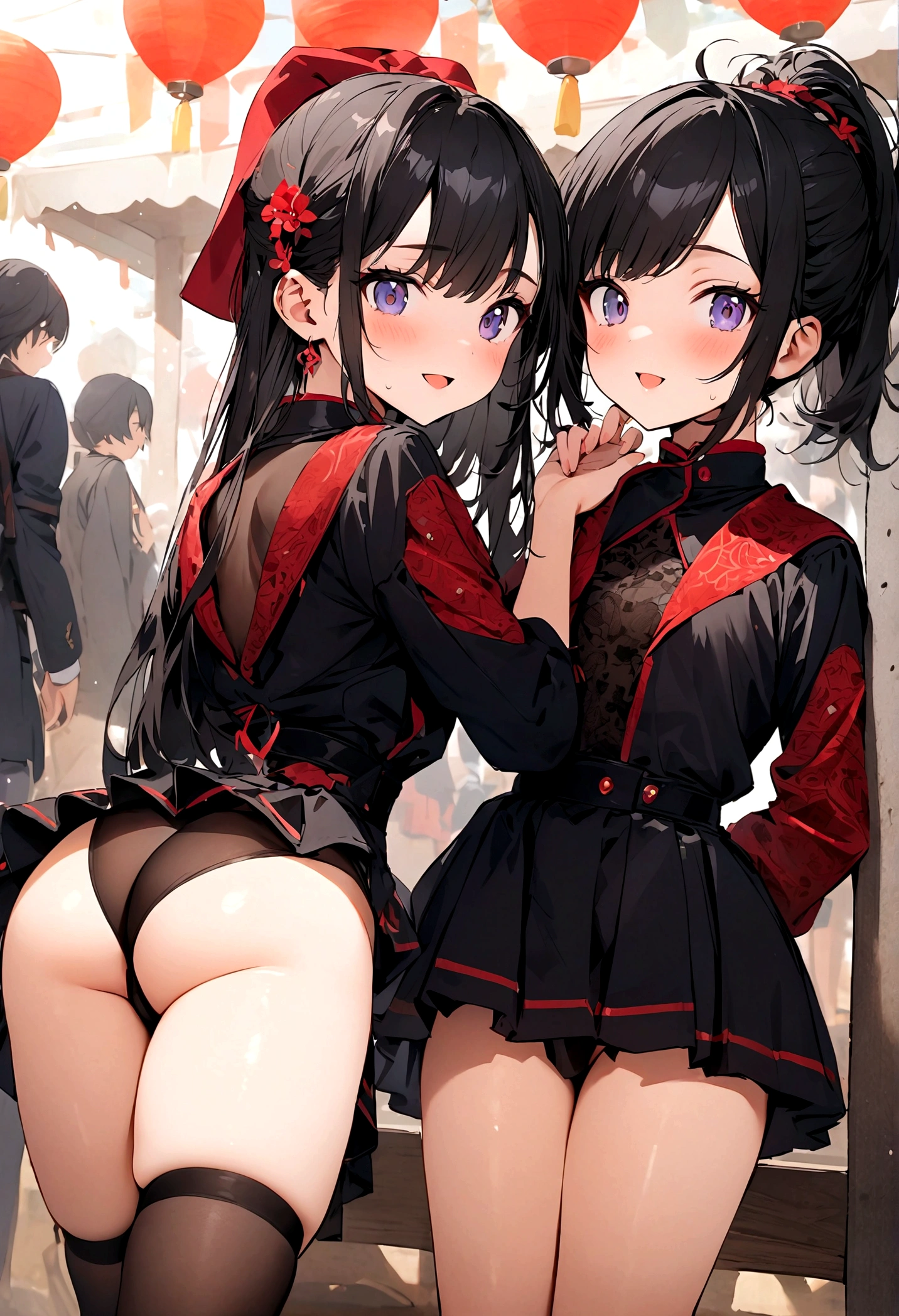 highest quality,masterpiece,Black Hair,School Cultural Festival,Nearly naked,Sexy Costumes,Classmate,,looks fun