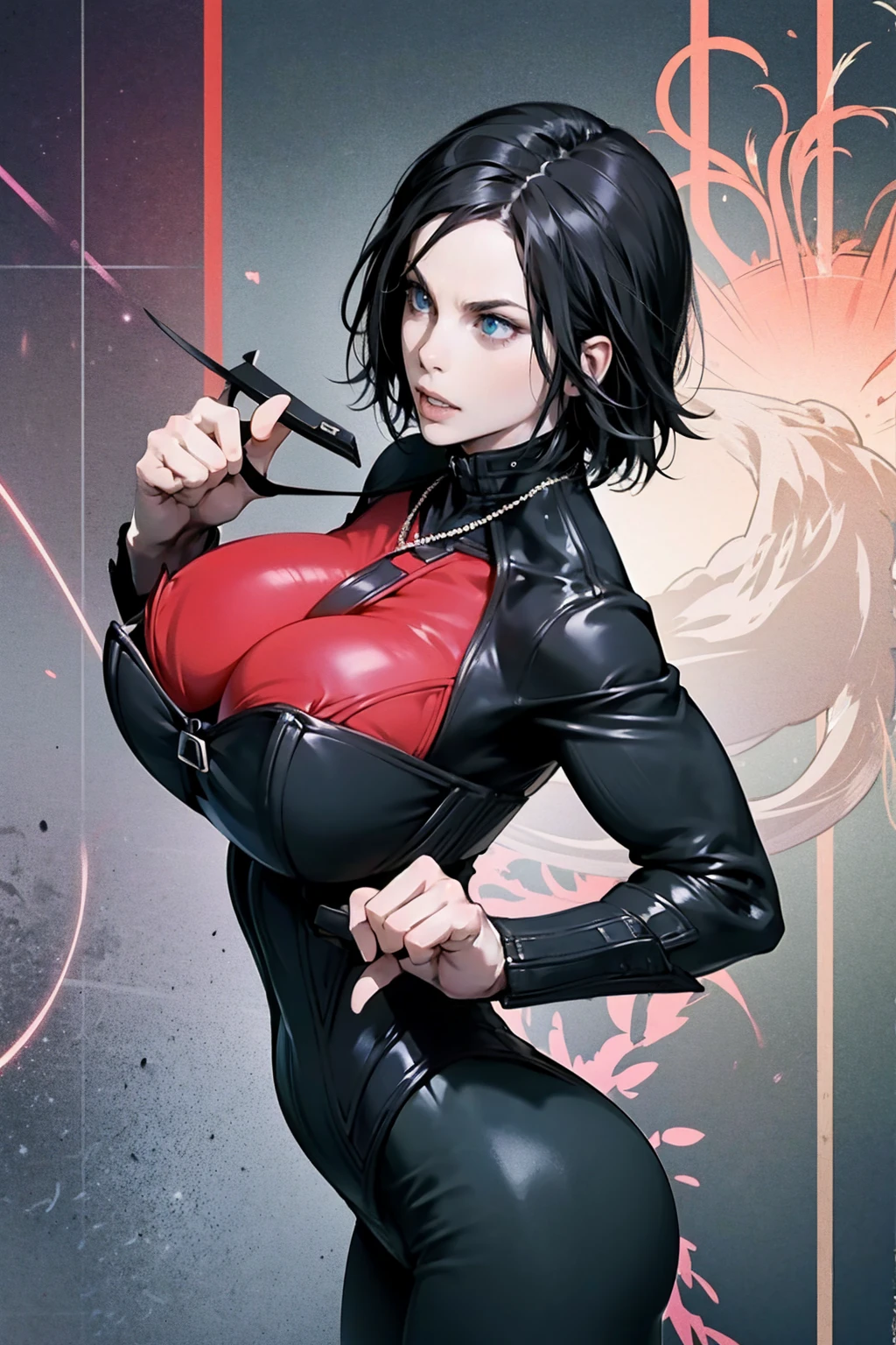 1girls alternate ass size alternate breast size alternate costume black hair breasts bigger than head clothed clothed female female female only female solo from above gigantic breasts hips hourglass figure huge breasts necklace slim waist solo solo female top heavy top heavy breasts upper body vampire vampire girl wide hips short hair 