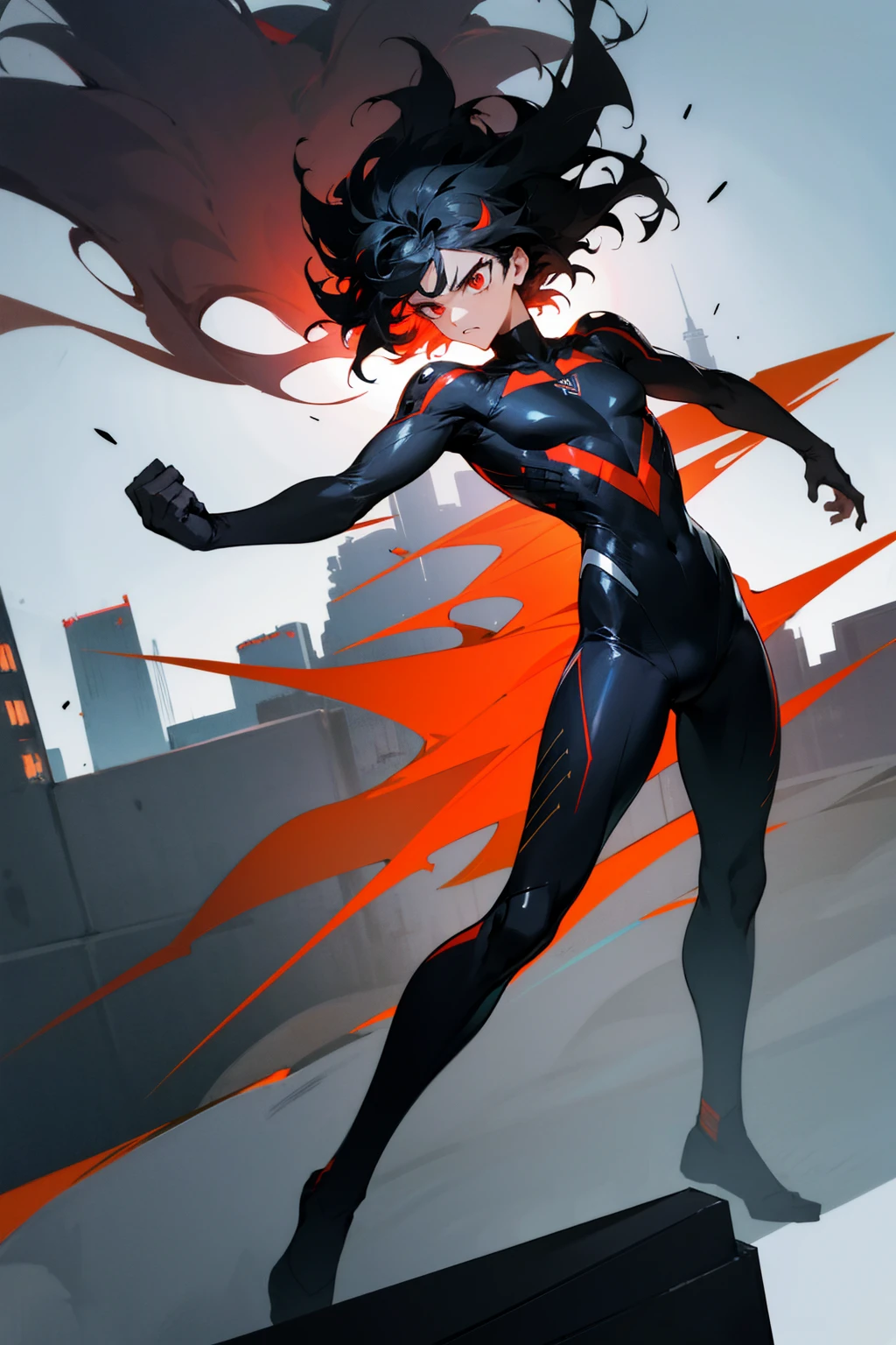 Masterpiece Quality, Perfect Generation, Sclera, Detailed Eyes, , Clothing, Calm Expression, , Building Background, Full Body, facing viewer, Standing , , ,, , combat clothing, , random color hair, random style, Random Eyes, Muscular, , boxer, Baki, female, demonic