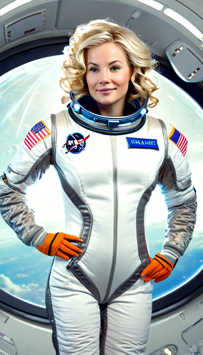 photo of kari byron person, as an astronaut in the moon, hyper realistic photograph, detailed face