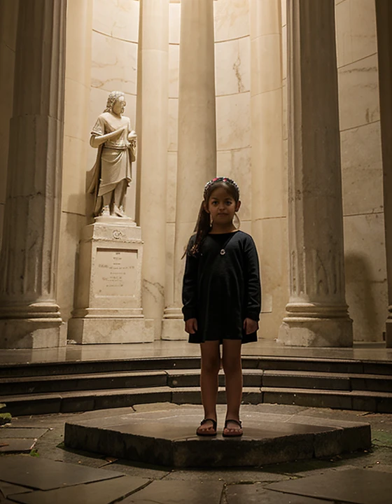 Full body view of a 4 girl in a pagan temple