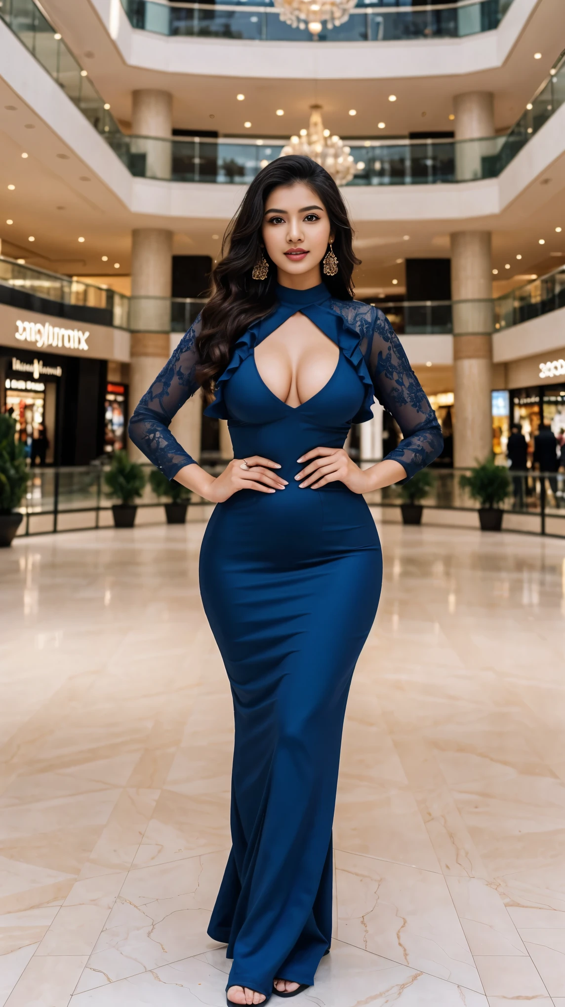(girl in luxurious mall, shopping mall, luxurious mall, luxurious place),
(((Full body shot:1.5))), (Indian babe), (spread foots
standing position, wide standing position:0.8), (looking at viewers, front view shots), (masterpiece, hyper realistic, hyper detailed, photorealists:0.8), 1girl, 20 years old lady, 16k, FHD, UHD, high quality pictures, extremely detailed, candid brightness, candid shots, extreme detailed, colorful, highest detailed, (iconic picture shot, perfect brightness, perfect contrast, perfect colour), (pretty face, iconic face), (detailed face, detailed eye, detailed lips, detailed neck, ultra realistic face, ultra realistic eye, ultra realistic lips), (attractive hair style, detailed hair style), (sagging perky breasts, perfect rounded breasts, attractive breasts), (attractive body figure, perfect body figure, perfect figure, curvy_figure attractive), (beautiful High heels, fancy high heels:0.8),
(beautiful girl in Indian outfits),
(beautiful and aesthetic:1.2),
((Fancy bodycon maxi, dense flared maxi, down dense ruffled maxi, iconic fabric maxi, beautiful flared, colourfull flared, fancy flared, fancy sleeves))