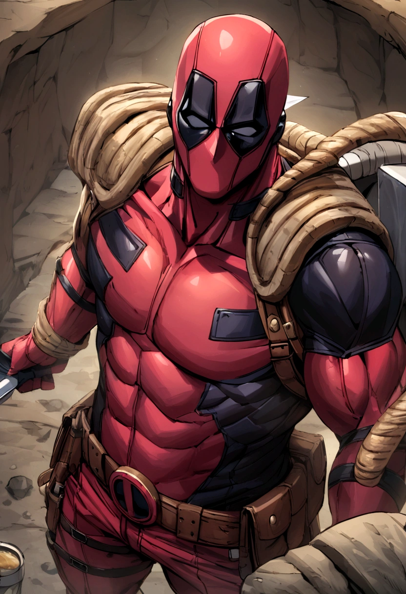 Deadpool peleando con un cerdo rosado en un palenque