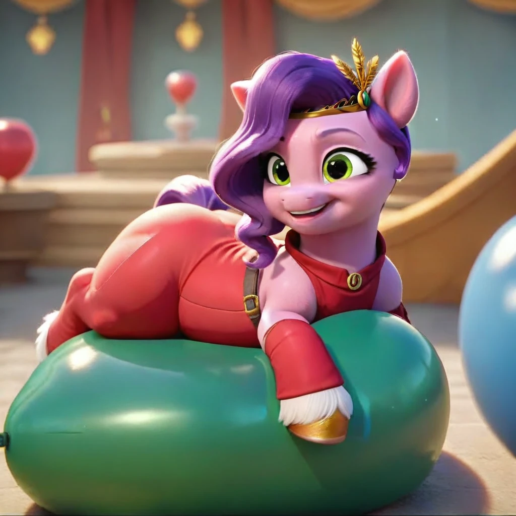 cinematic film still score_9, score_8_up, score_7_up, score_6_up, score_5_up, score_4_up, Digital art, cute,
Pipp Petals, earth pony, muscular, smirking, feral,
rating_questionable,
meadow,
(balloon fetish, looner, sitting on a balloon, balloon sitting:1.2),
(detailed balloon, one balloon, sitpop:1.3),
thick thighs, balloon fetish, sitting on a balloon, one balloon, too heavy,
(tied balloon, tight balloon, necked balloon:1.2),
foreshortening, depth of field, motion lines,
emphasis lines, impact emanata,
screencap, . shallow depth of field, vignette, highly detailed, high budget, bokeh, cinemascope, moody, epic, gorgeous, film grain, grainy