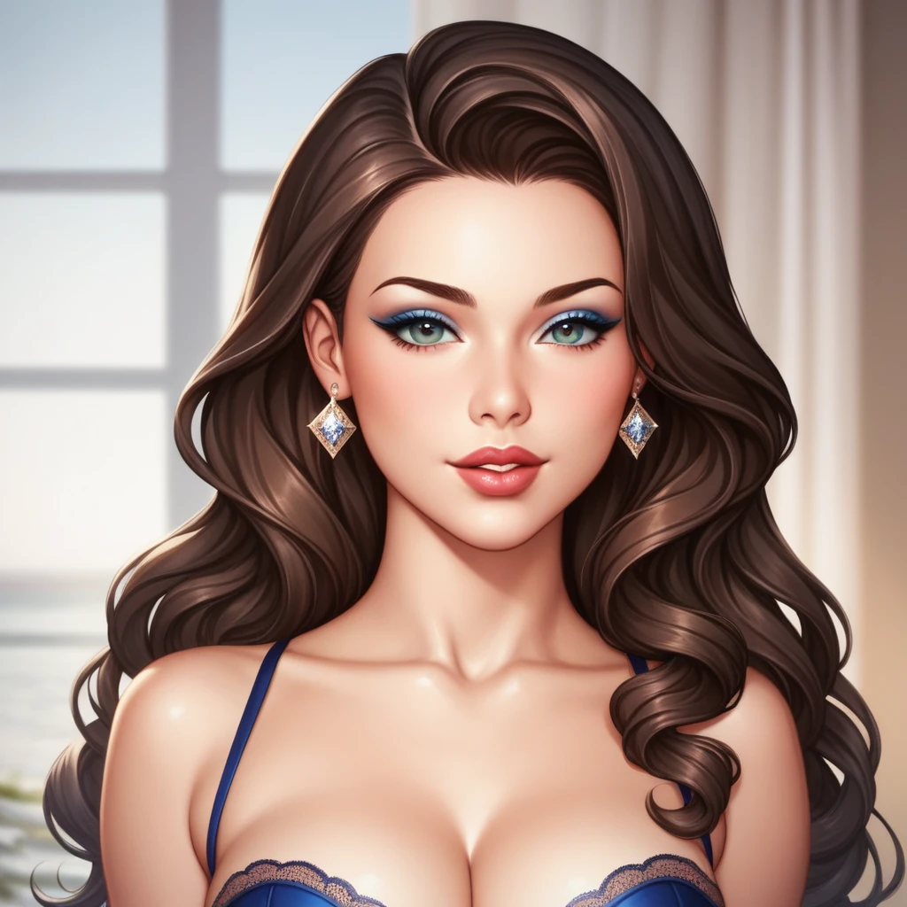 Generate a high-resolution photo of a stunning digital female model with a passion for fashion. The model should have:
- Beautiful, expressive eyes with luscious eyelashes and perfectly shaped eyebrows
- Rosy, plump lips that curve into a subtle smile
- A slender, oval-shaped face with defined features and a radiant complexion
- Luscious, flowing hair that cascades down their back in soft, effortless waves
- A stylish outfit that showcases their impeccable fashion sense (think chic, modern, and trendy)