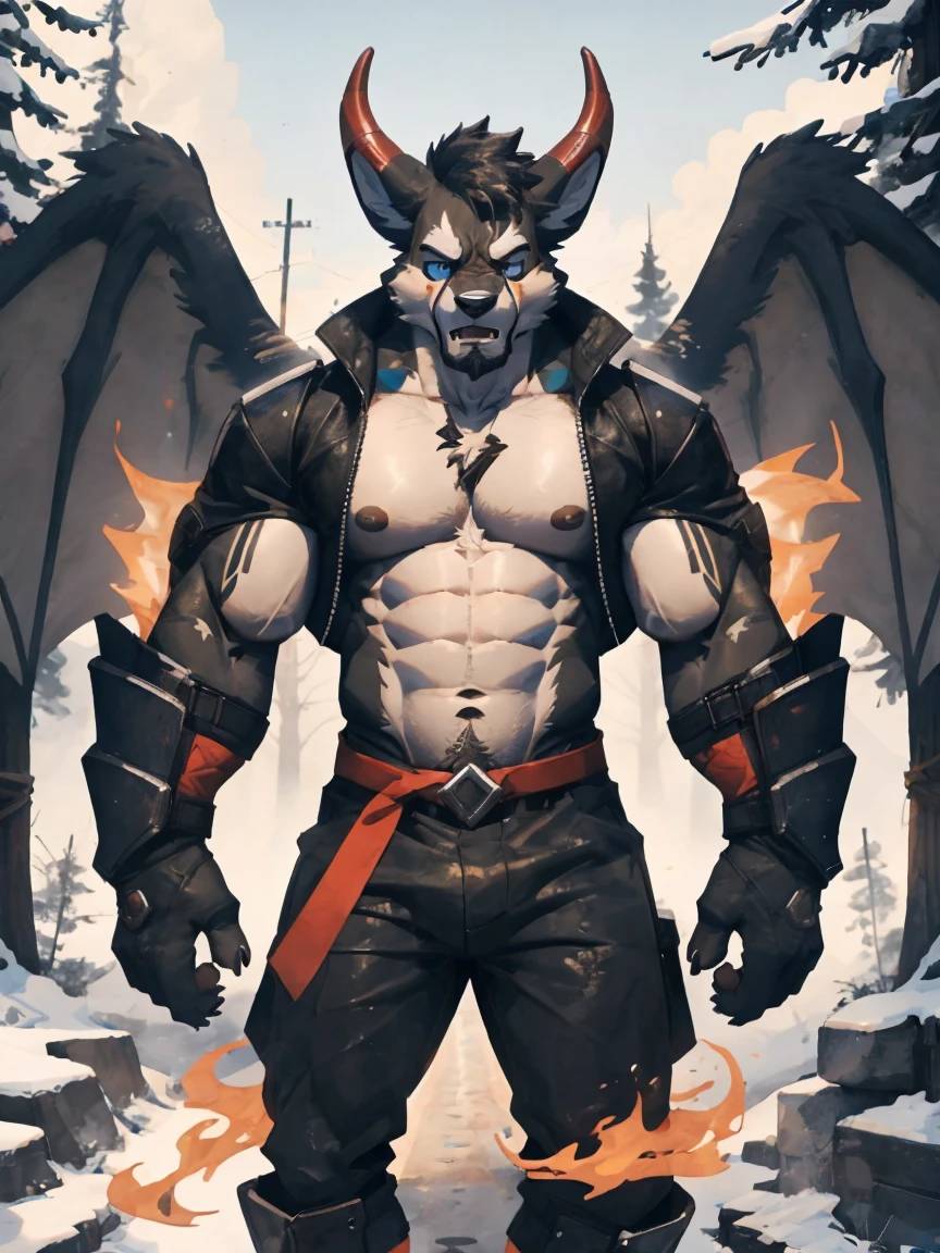 Minotaur, solo, muscular, perfect_eyes, perfect_face, abs, big_chest,wide_body, muscular_arms, winter, snowforest_background, solo, minotaur, angry, half_body, close_up, manly, man, muscular, brown_horns, big_eyes, orange_eyes, glowing_eyes, bara_body,hyper_muscles, hyper_chest, hyper_muscular_body, huge,forest, snow,snowy_forest, armor_pants, half_body,closeup, medieval_armor ,iron armor,armor,canines, moth_closed, angry,serious, HD, 4k, high_detailed_background,visible_abs,visible_chest
