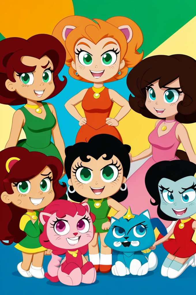 Hot image of the Powerpuff Girls in cartoon version, with characteristics of lion from steven universe