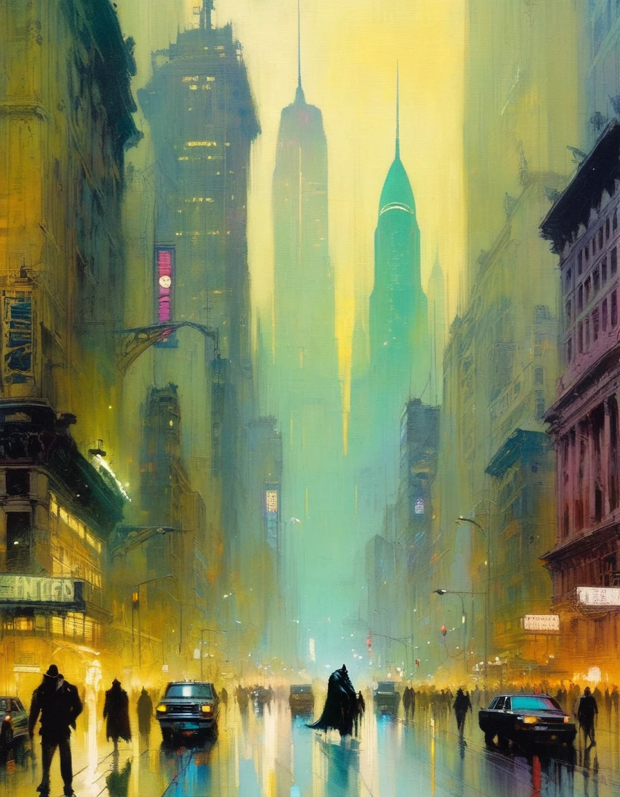 the bustling city of monsters,(art inspired by Bill Sienkiewicz). oil painting, details of brush strokes that enhance depth)