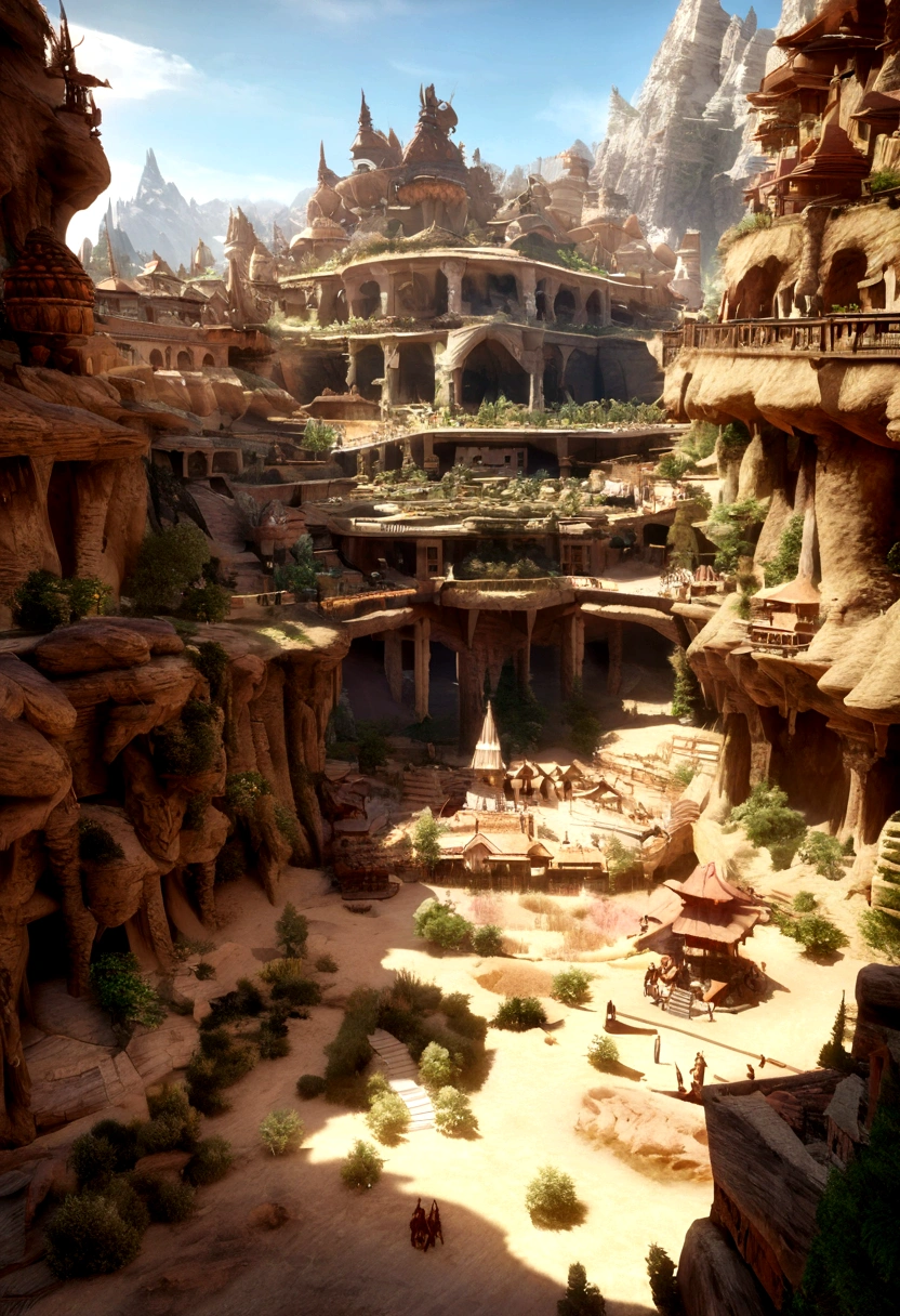 hay muchas cavidades invertidas (diferentes habitaciones, unidas por salientes de mandelbulb que forman pasadizos) in the middle of an underground canyon that makes up a mandelbulb mud village at different heights with many balconies and stalactites and stalactites, fantasy architecture, Arte digital 4k muy detallado, beautiful detailed fantasy, stunning fantasy landscape, detailed fantasy digital art, arstation y pitido altamente, fantasy style octane 8k rendering, stuning fantasy 3d rendering, 4k detail fantasy, fantasy 3d rendering, pitido de renderizado 3D, deep masive desert landscape, stalacmite cave laberinto very confuse type geonosis bubbes