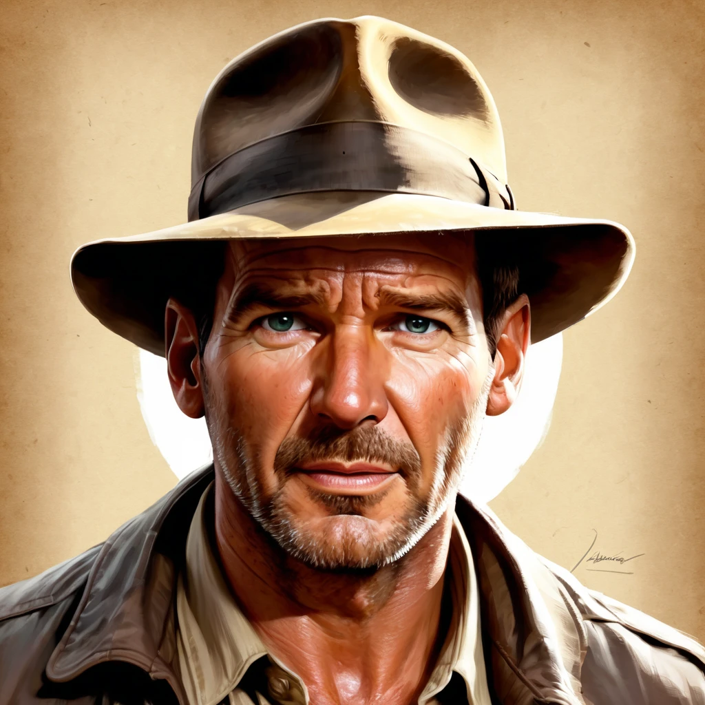 Create an amazing image using the Portrait of character Indiana Jones art style