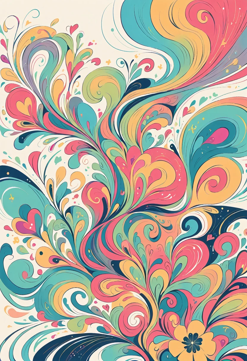 Momoko Sakura style, Simple Line Initialism，Abstract art，Urban Background, colorful flowers, colorful hearts ,No people