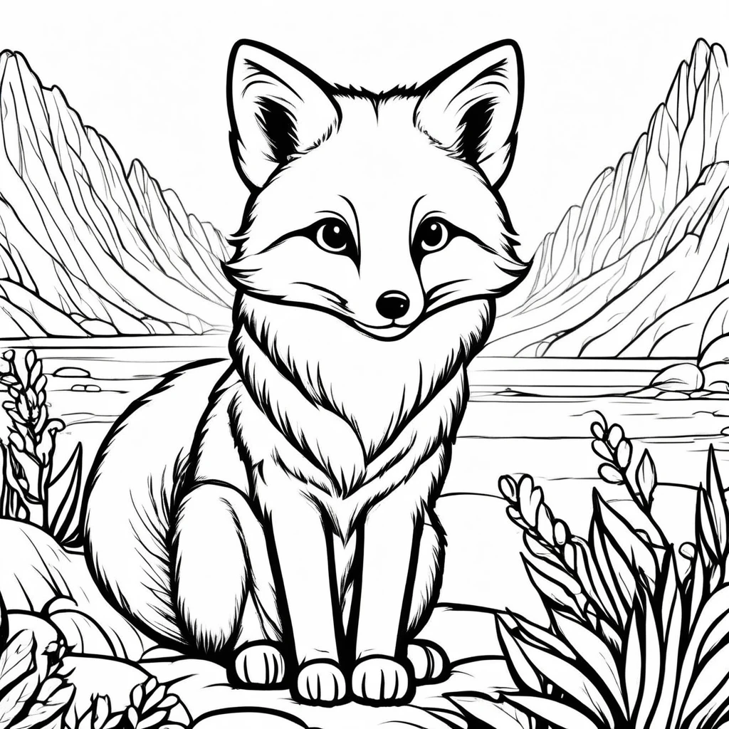 A cute Arctic Fox
, cartoon, ,Coloring Book, ColoringBookAF,