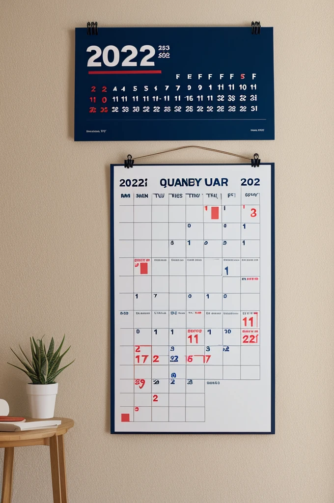 Quarterly calendar 2025 hangs on the wall