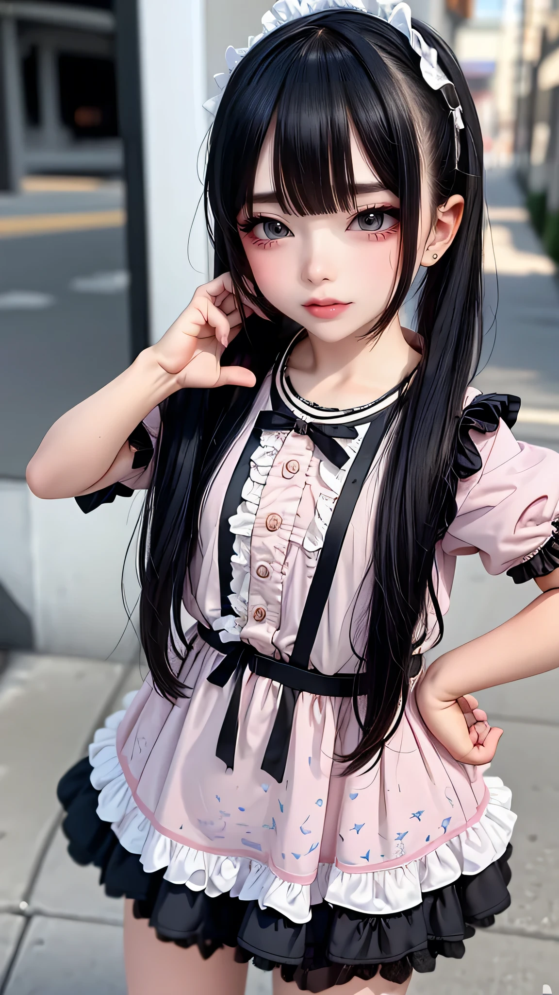 ((loli:1.2,6 years old:1.2)),(random pose:1.2),(random kids clothes:1.5),(Thin type:1.8),(big breasts),(random hairstyle),(Highest image quality,(8k),ultra-realistic,best quality, high quality, high definition, high quality texture,high detail,beautiful detailed,fine detailed,extremely detailed cg,detailed texture,a realistic representation of the face,masterpiece,Sense of presence)
