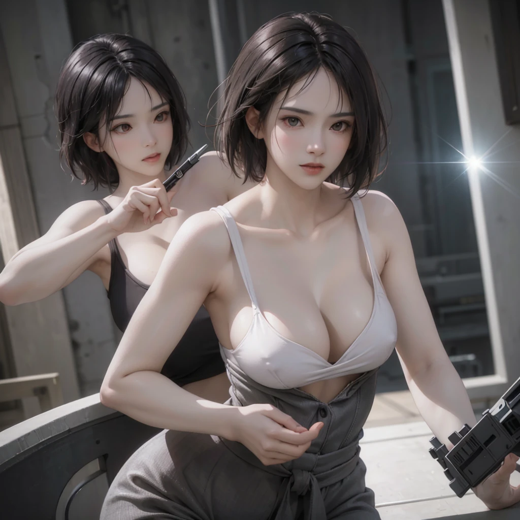 a mature woman ,short gray hair, naked body, big breasts, perky thighs, smooth body, Japan style,
colorful, hdr, ray tracing, nvidia rtx, super-resolution, unreal 5, subsurface scattering, pbr texturing, post-processing, anisotropic filtering, depth of field, maximum clarity and sharpness, rule of thirds, 16k raw, (luminescent particles:1.4), extremely detailed cg, unity 8k wallpaper, 3d, cinematic lighting, lens flare, reflections, sharp focus, cyberpunk art, realistic, highly detailed CG illustration, an extremely delicate and beautiful, cinematic light, (photorealistic:1.5), (Dark background:1.5), dynamic angle, masterpiece, best quality, ultra-detailed, illustration, detailed light, dramatic_shadow, face shadow, extra detailed, best performance