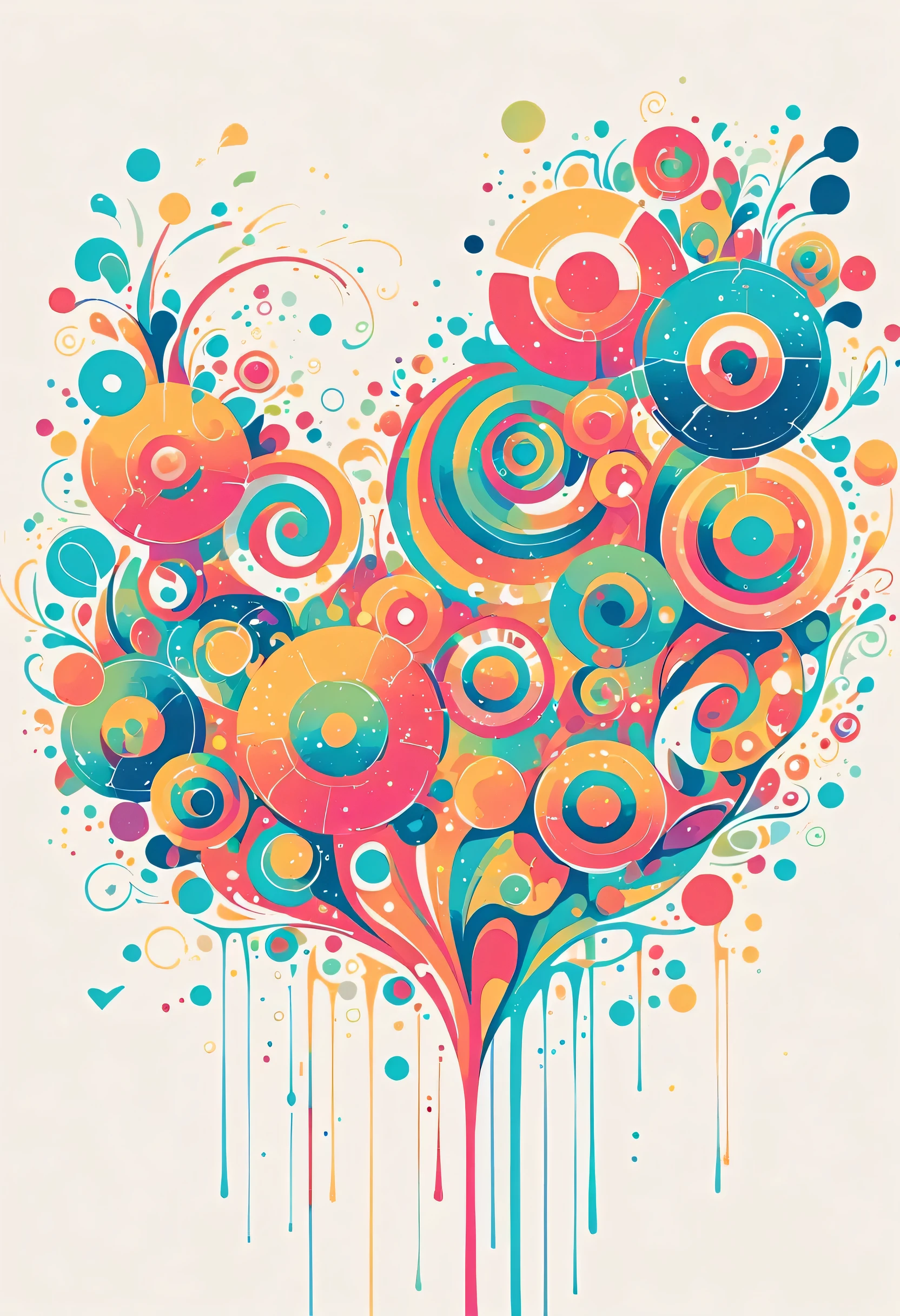 Takashi Murakami style, Simple Line Initialism，Abstract art，Urban Background, colorful flowers, colorful hearts ,No people