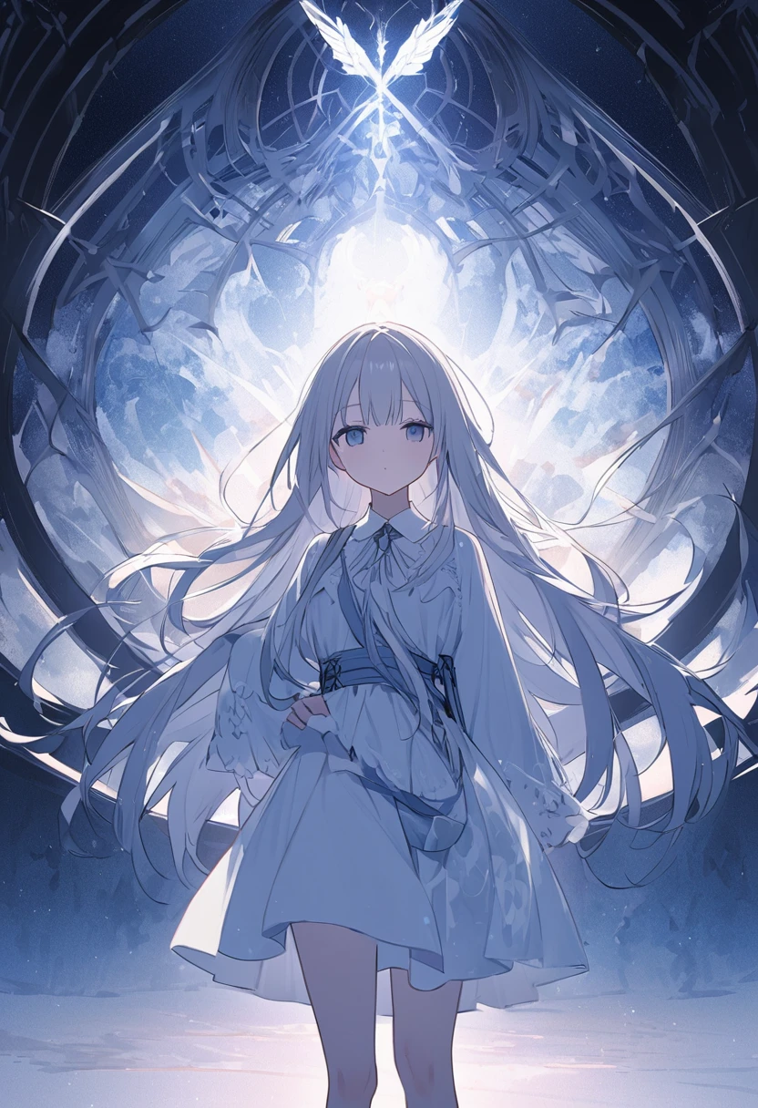 white色、white、Girl、white色の髪、髪がwhite、Long Hair、目の色はwhite色、whiteい目、目がwhiteい、whiteい瞳、white色の目、目の色が全てwhite、全体的にwhite色のGirl、white色のGirl、背景がwhite、white色の背景、white色の部屋、Emotionless、Expressionless