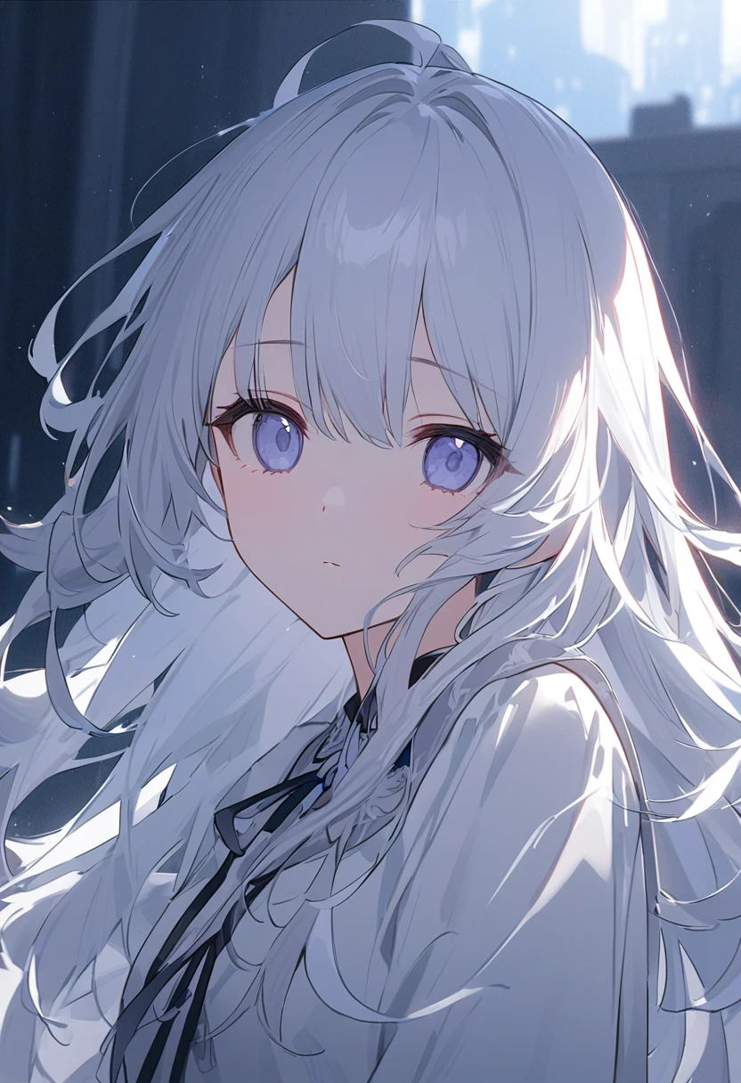 white色、white、Girl、white色の髪、髪がwhite、Long Hair、目の色はwhite色、whiteい目、目がwhiteい、whiteい瞳、white色の目、目の色が全てwhite、全体的にwhite色のGirl、white色のGirl、背景がwhite、white色の背景、white色の部屋、Emotionless、Expressionless