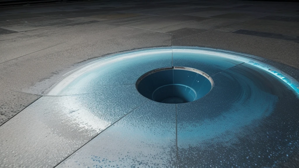 crie uma imagem, Cesium 137 Accident, imagem de cima pra baixo, a more faded and finished floor, terra, cascalho e galhos jogados, a blue and shiny powder in the center of the image generating a focus on it, image with more finished coloring