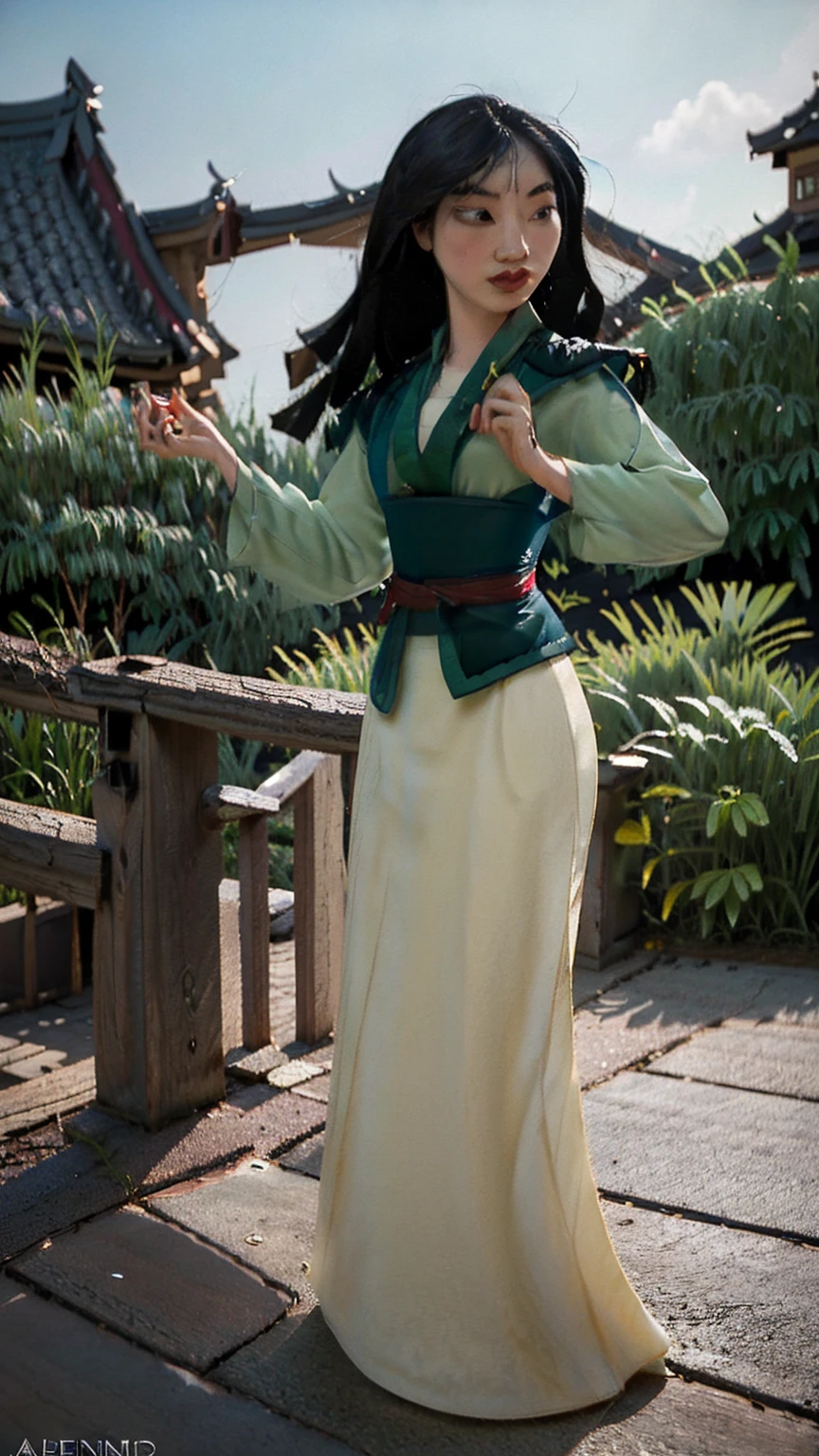 photo Mulan, beautiful woman, (skinny:1.2), correspond, Perfect skin, detailed hair, detailed face, beautiful eyes,
((Sexy Green Tang Heavy Plate Armor)),
(blurred background of Suzhou garden, picturesque), (Standing sex position), (front view),
Erotic, elegant, sensual, seductive, (masterpiece, Best quality), (Photorealistic:1.4), whole body, Ideal lighting, (best shadow),
Mulanvaifu,