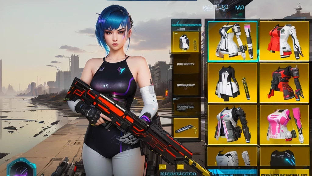 there is a screenshot of a woman with a sword in a game, cyberpunk scenario, cyber universe style, personagem de videogame katana zero, m4 sopmod ii meninas linha de frente, roupa cromada, cyber style, captura de tela do jogo de moda, deusa linda cyberpunk com raiva, mulher fatal cyberpunk, roupa estilo cyberpunk, no cyberpunk 2077, no jogo
