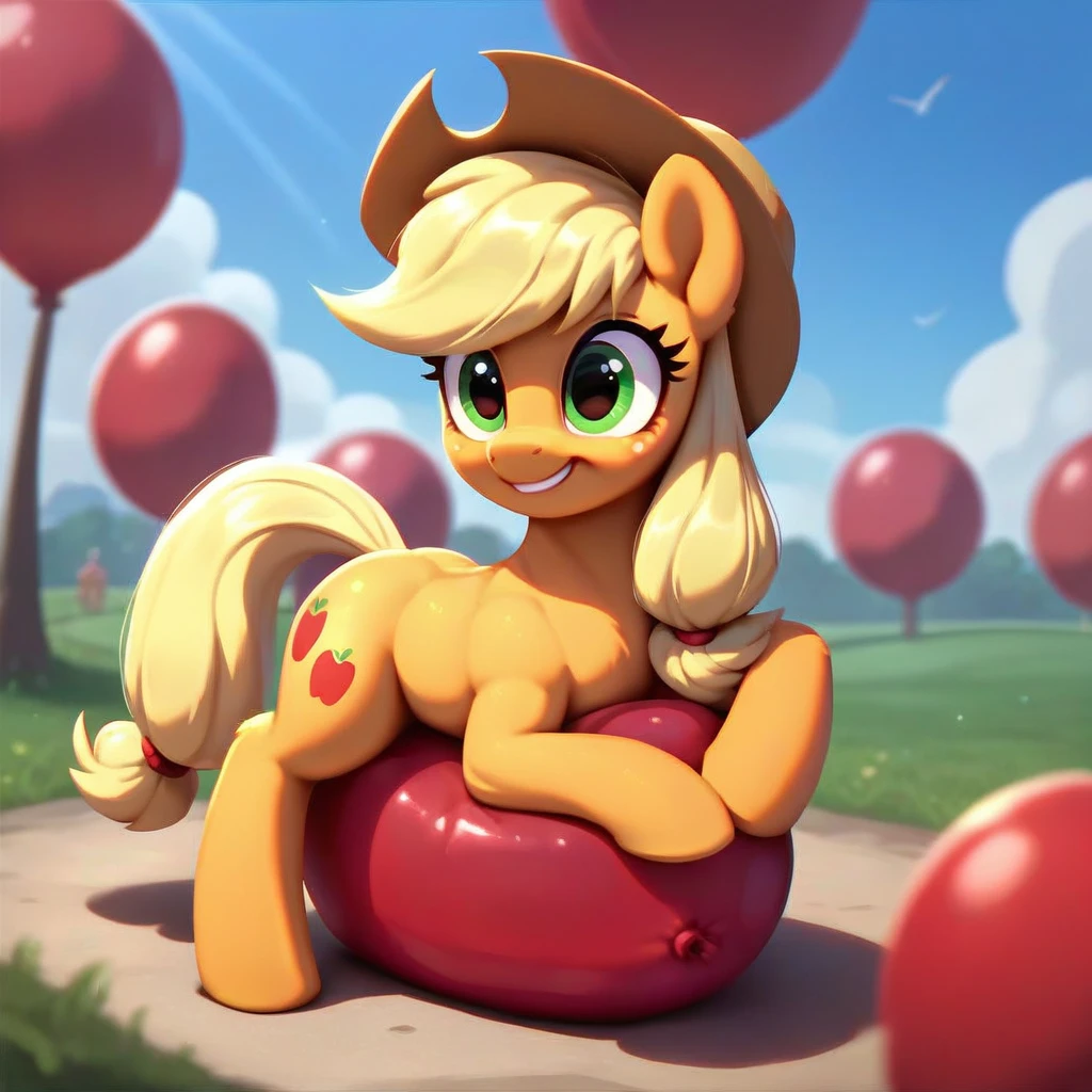cinematic film still score_9, score_8_up, score_7_up, score_6_up, score_5_up, score_4_up, Digital art, cute,
Apple Jack, earth pony, muscular, smirking, feral,
rating_questionable,
meadow,
(balloon fetish, looner, sitting on a balloon, balloon sitting:1.2),
(detailed balloon, one balloon, sitpop:1.3),
thick thighs, balloon fetish, sitting on a balloon, one balloon, too heavy,
(tied balloon, tight balloon, necked balloon:1.2),
foreshortening, depth of field, motion lines,
emphasis lines, impact emanata,
screencap, . shallow depth of field, vignette, highly detailed, high budget, bokeh, cinemascope, moody, epic, gorgeous, film grain, grainy