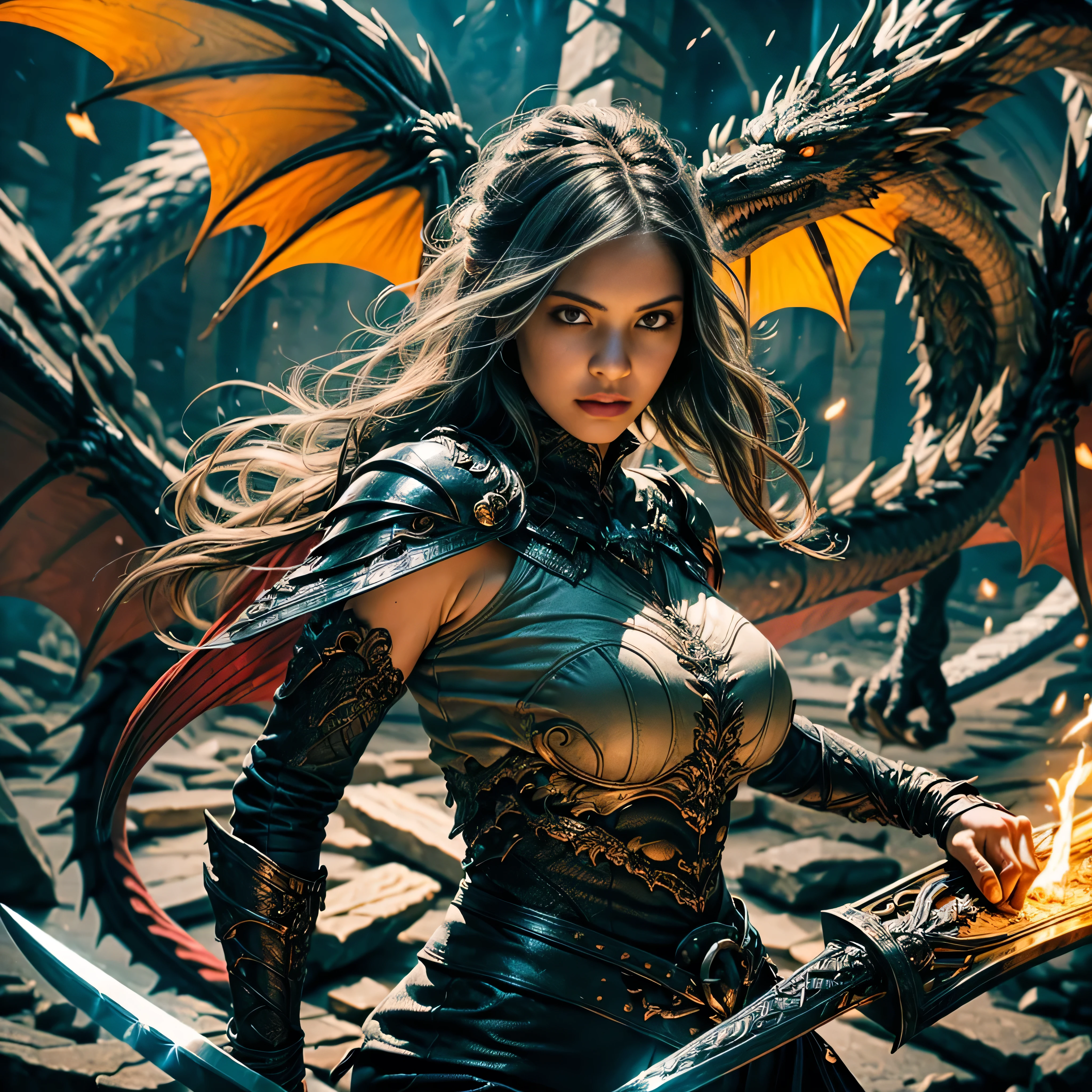 (32k, ultra highest quality, epic masterpiece, final fantasy style: 1.2), (ultra Realistic, ultra professional photoRealistic: 1.37), Super detailed, One Girl, {dragon knight with thick long sword imbued with light}, Wide viewing angles, huge firm bouncing bust, Very delicate depiction, Detailed depiction of the face, Detailed depiction of hair, Accurate skeleton, Dress with intricate patterns, Complicated armor, long thick sword,dream-like,Ultra-realistic mixed fantasy world,A mix of realistic and fantastical elements,Magical Effects,(Magic circle on the ground, Casting a Spell, Swirling Magic, Light particles),Dynamic Light,red,fire, red fire eyes,elegant,Rays of Sin,dark,(dark magic), (strict), The battle between good and evil, (Swirling Flames:1),universe, lightning, eruption, magic circle, Complex patterns, (dragon:1.4), (huge mother crystal, huge flame:1.2), ultra sharp-focus, ultra-highdef, ultra-highres, raw, nsfw, --v 6 --s 1000 --c 20 --q 5 --chaos 100
