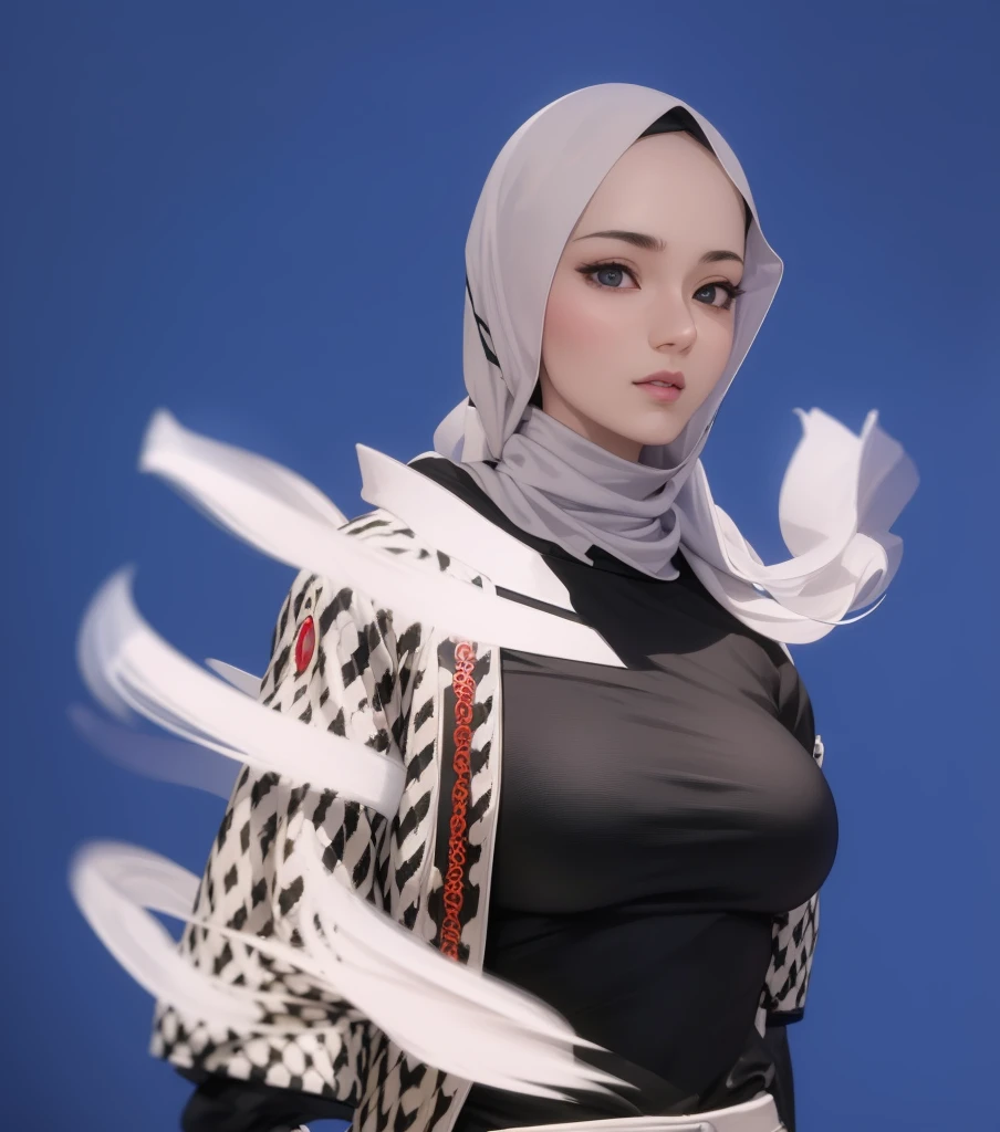 (Best quality, 8k, 32k, Masterpiece, UHD:1.2),Photo of Pretty Japanese hijab woman, tight shirt, clean background, photo studios, fetish hijab, woman hijab, digital art, gucci style, gucci clothes, album, official artwork, streetwear graphic design ,photo in studio, clean background, The Queen.
