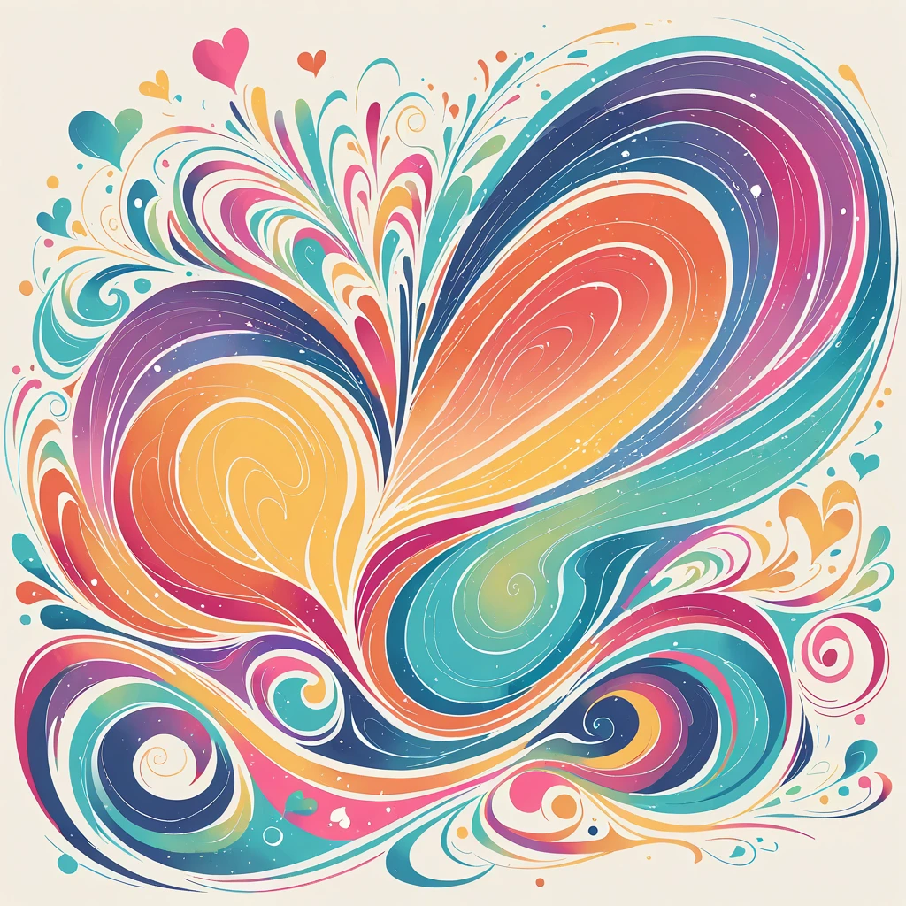 Seizo Watase style, Simple Line Initialism,Abstract art,Urban Background, colorful hearts ,No people