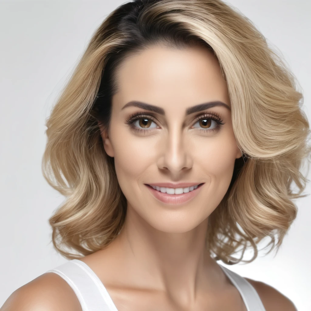 close Mulher de 28 anos, nutricionista de jaleco branco, fundo branco, foto deve parecer nomal, super realista, super detalhado, 4k
