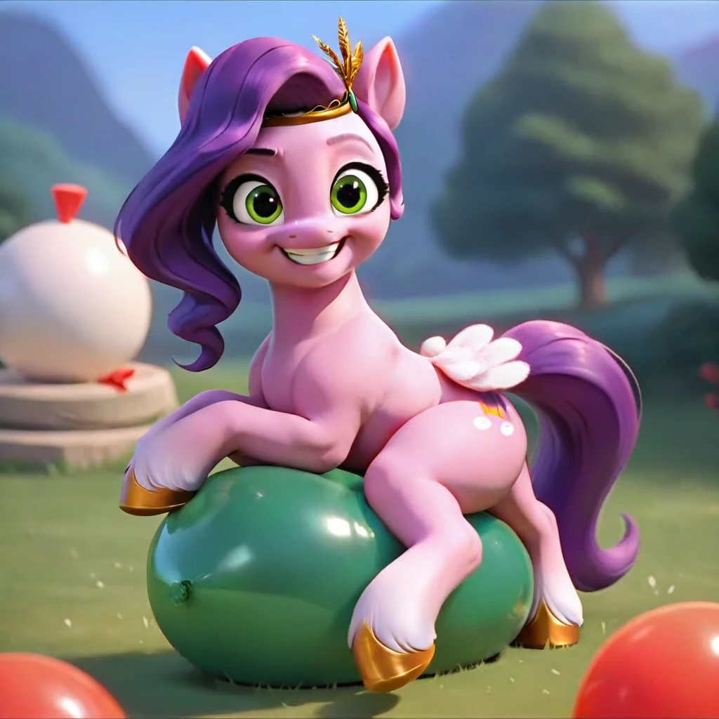 cinematic film still score_9, score_8_up, score_7_up, score_6_up, score_5_up, score_4_up, Digital art, cute,
Pipp Petals, earth pony, muscular, smirking, feral,
rating_questionable,
meadow,
(balloon fetish, looner, sitting on a balloon, balloon sitting:1.2),
(detailed balloon, one balloon, sitpop:1.3),
thick thighs, balloon fetish, sitting on a balloon, one balloon, too heavy,
(tied balloon, tight balloon, necked balloon:1.2),
foreshortening, depth of field, motion lines,
emphasis lines, impact emanata,
screencap, . shallow depth of field, vignette, highly detailed, high budget, bokeh, cinemascope, moody, epic, gorgeous, film grain, grainy