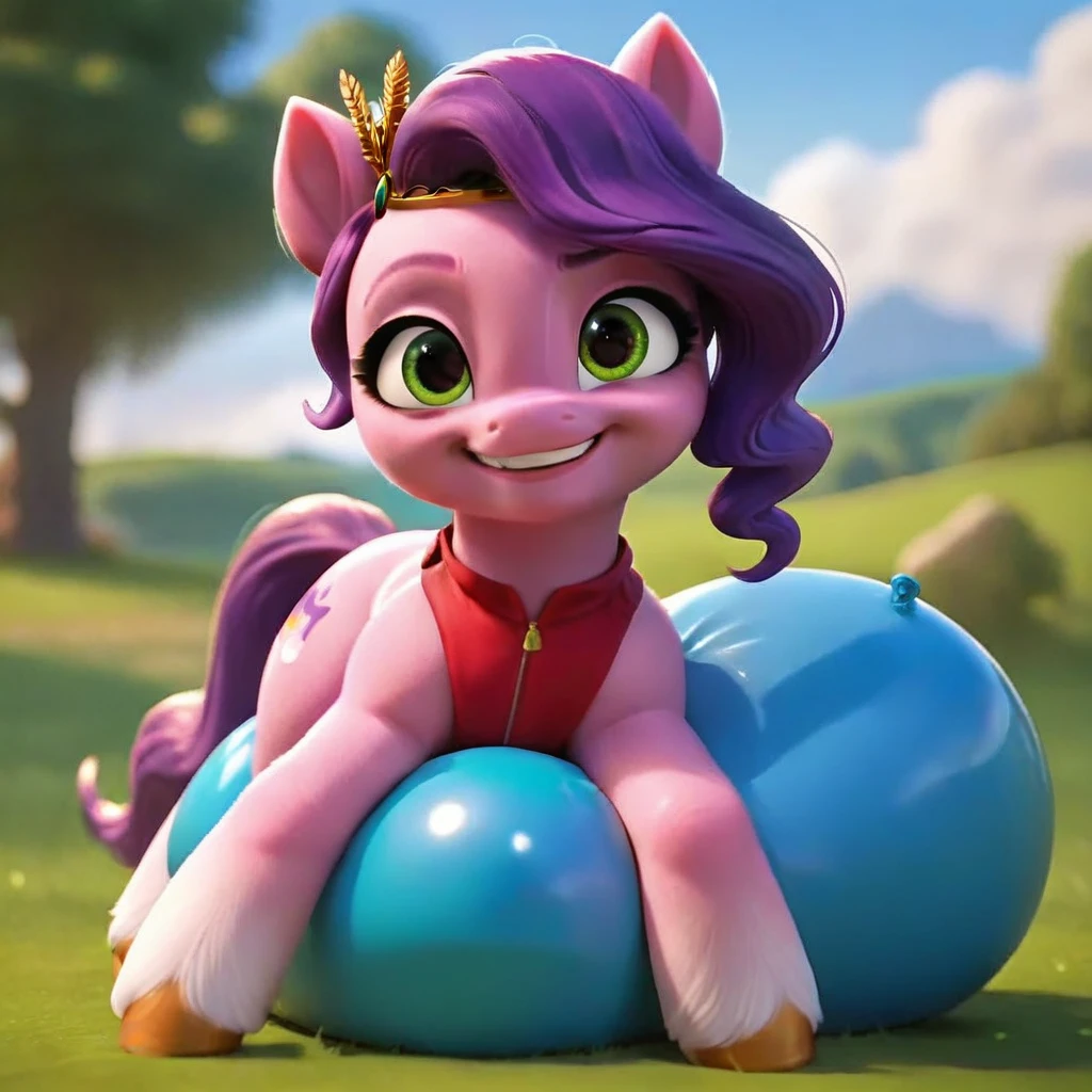 cinematic film still score_9, score_8_up, score_7_up, score_6_up, score_5_up, score_4_up, Digital art, cute,
Pipp Petals, earth pony, muscular, smirking, feral,
rating_questionable,
meadow,
(balloon fetish, looner, sitting on a balloon, balloon sitting:1.2),
(detailed balloon, one balloon, sitpop:1.3),
thick thighs, balloon fetish, sitting on a balloon, one balloon, too heavy,
(tied balloon, tight balloon, necked balloon:1.2),
foreshortening, depth of field, motion lines,
emphasis lines, impact emanata,
screencap, . shallow depth of field, vignette, highly detailed, high budget, bokeh, cinemascope, moody, epic, gorgeous, film grain, grainy