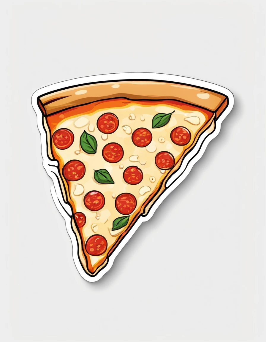 slice of pizza, simple and childlike style, sticker-like illustration, plain style, white background